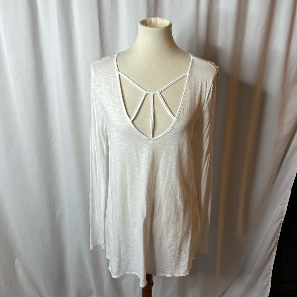 Boston Proper White Long Sleeve Cage Neck Top | Size M. New with no tags